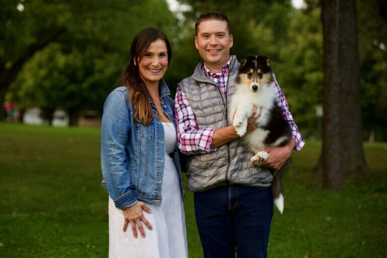 Matt & Anita Stelter holding Tri-Color Collie puppy